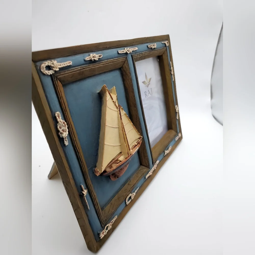 RAJ Photo Display Sailboat Picture Frame 3.5” X 5” Nautical Ropes